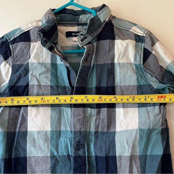 🌼 5/$25 Okaïdi Boys Plaid Button Down Shirt Size 5Y Blue Checkered Casual Cotton - Picture 8 of 11